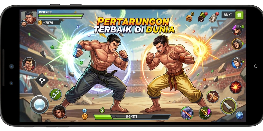 Screenshot BNI789 menampilkan aksi pertarungan yang intens dan dinamis.
