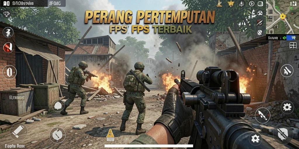 Screenshot gameplay intens dari F08 dalam aksi FPS.