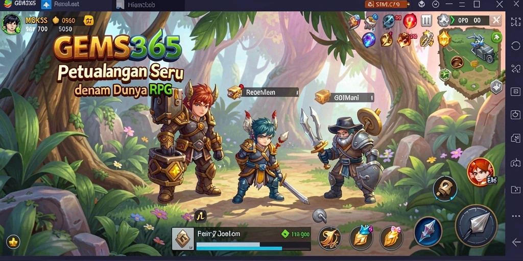 Tampilan menarik dari gameplay GEMS365 yang menampilkan pertempuran RPG.