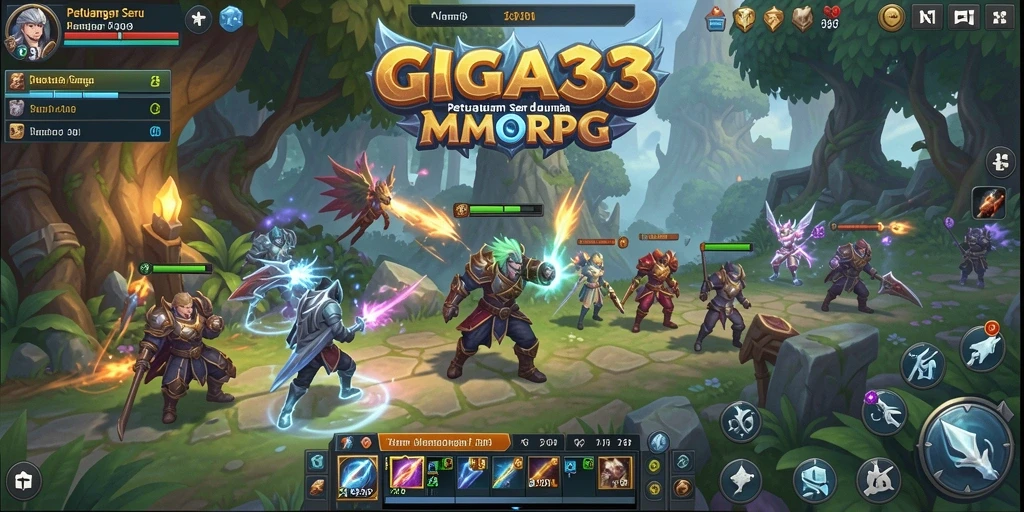 Screenshot GIGA33 menampilkan pertempuran seru dalam dunia MMORPG.