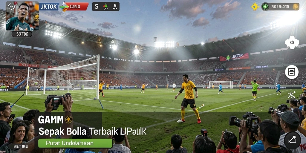Tampilan gameplay yang menegangkan dalam JKTOK, menampilkan aksi sepak bola yang enerjik.