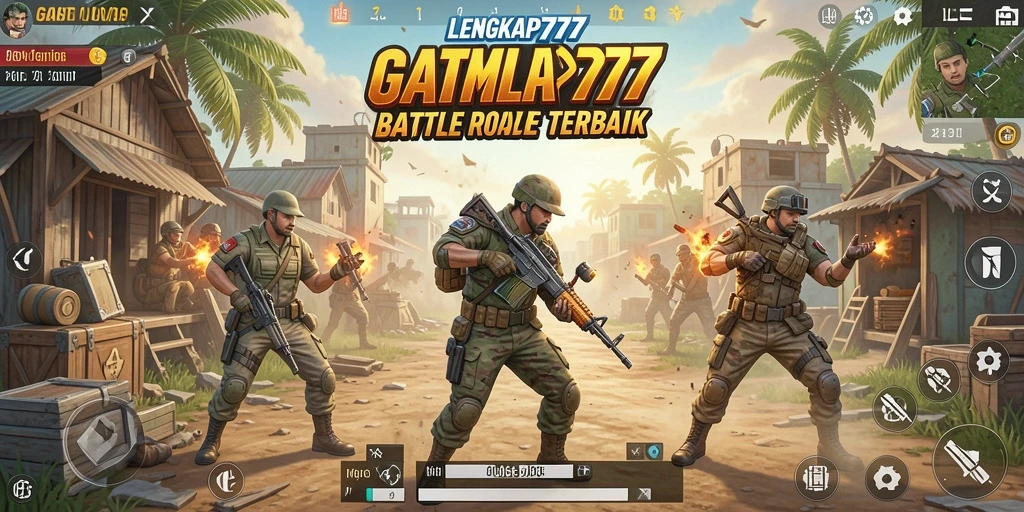 Screenshot gameplay LENGKAP777 menampilkan aksi seru di arena Battle Royale.