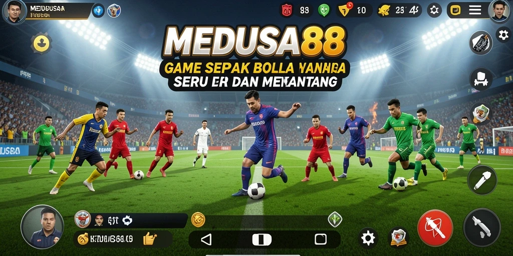 Screenshot gameplay MEDUSA88 menampilkan aksi sepak bola seru.