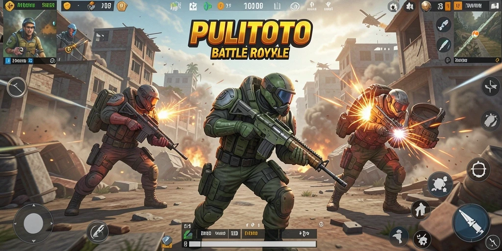 Screenshot dari gameplay PULITOTO menampilkan pertempuran mendebarkan di pulau.