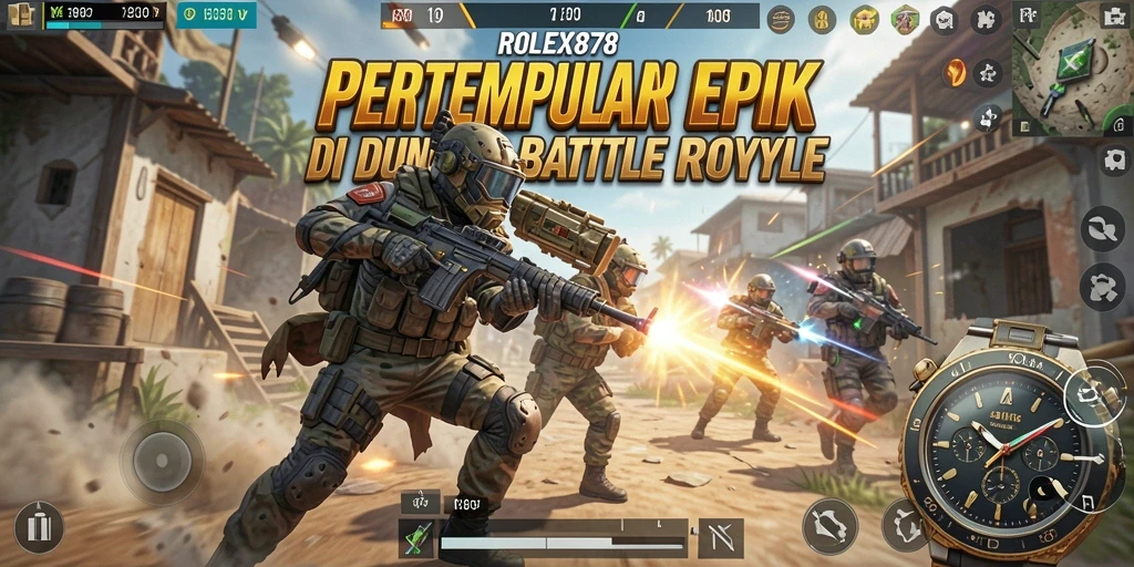Tangkapan layar permainan <strong>ROLEX878</strong> menunjukkan aksi pertempuran seru di arena Battle Royale.