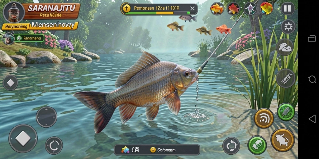 Tampilan aksi menarik dalam permainan memancing SARANAJITU.
