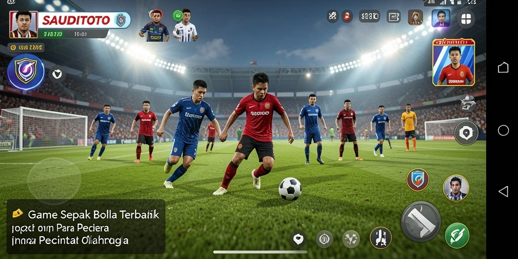 Tampilan gameplay menegangkan dalam SAUDITOTO saat bertanding di lapangan.