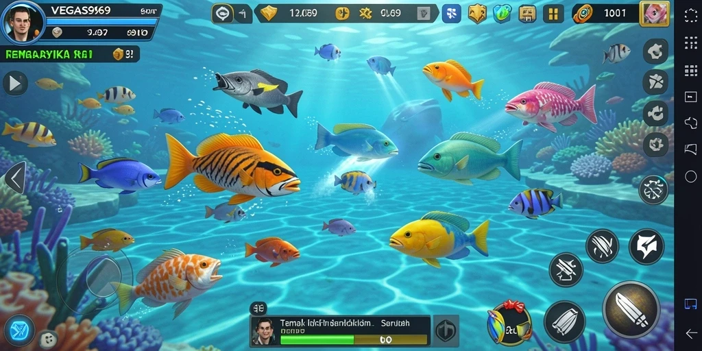 Tampilan gameplay seru dari VEGAS969 saat menembak ikan.