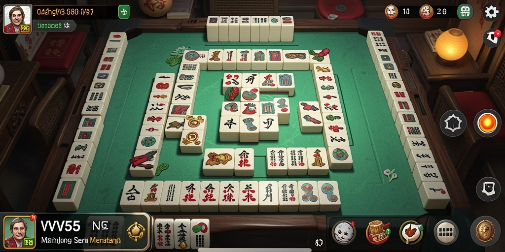 Screenshot gameplay <strong>VV55</strong> menunjukkan tantangan menyatukan ubin Mahjong.